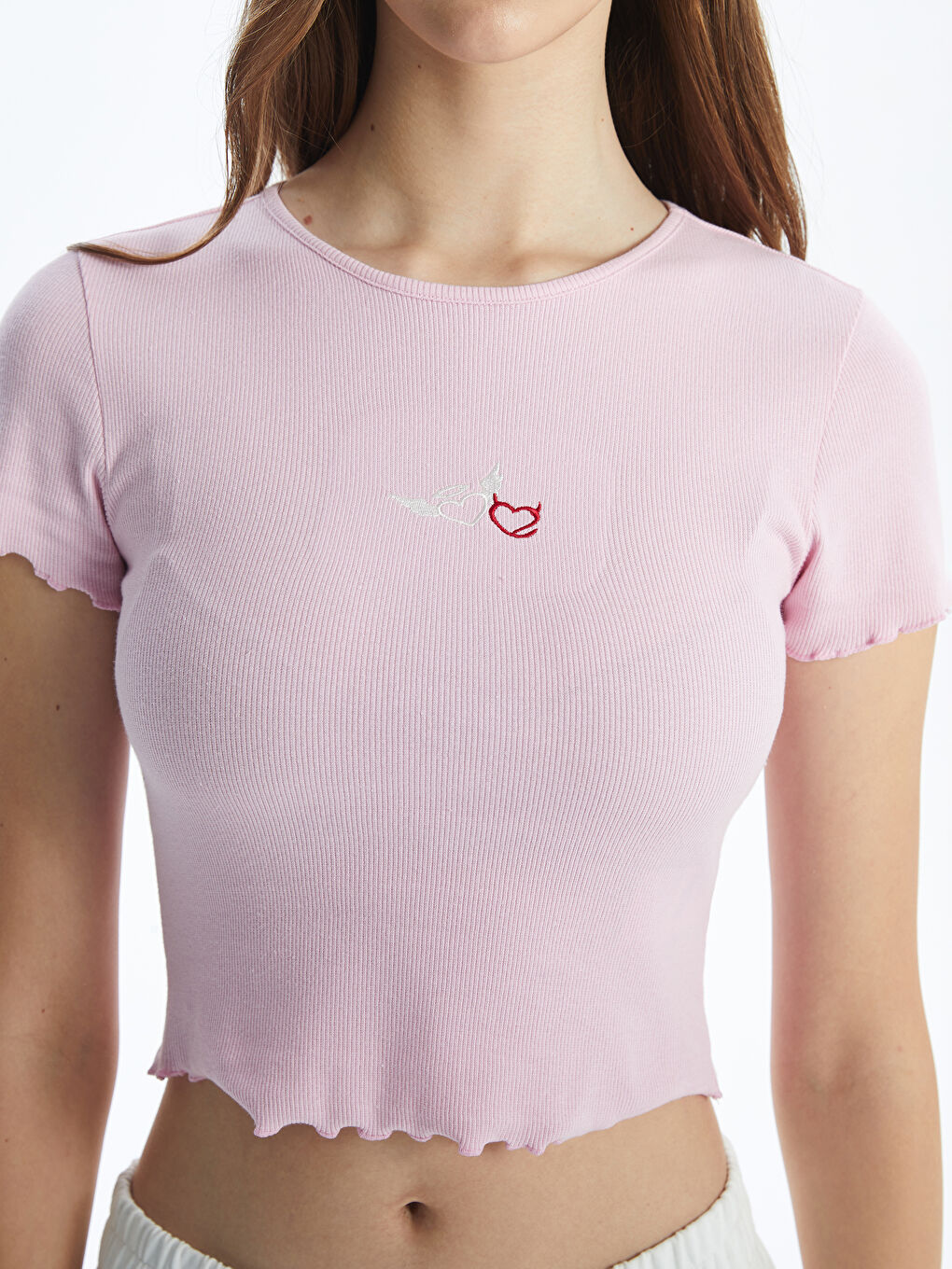 Crew Neck Embroidered Women's Crop Top -S56106Z8-SKB