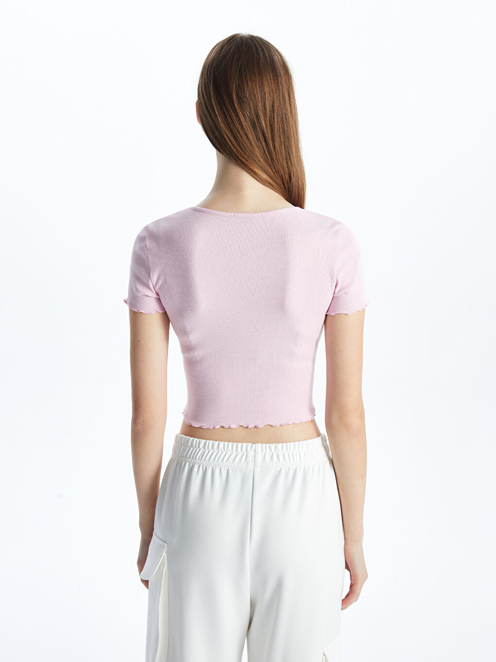 Crew Neck Embroidered Women's Crop Top -S56106Z8-SKB