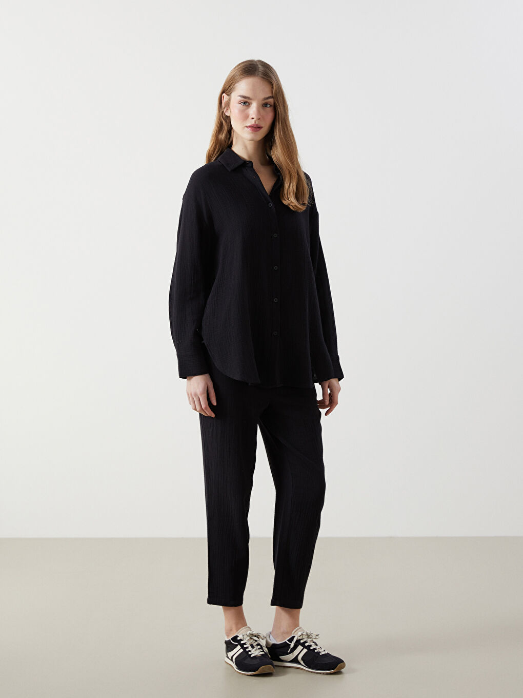 Oversize Textured Women's Shirt -S56116Z8-CVL