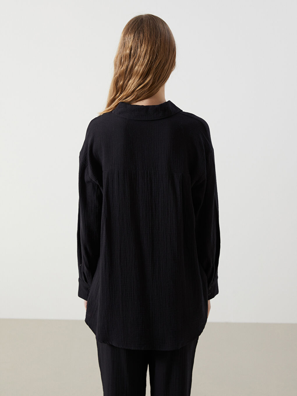 Oversize Textured Women's Shirt -S56116Z8-CVL