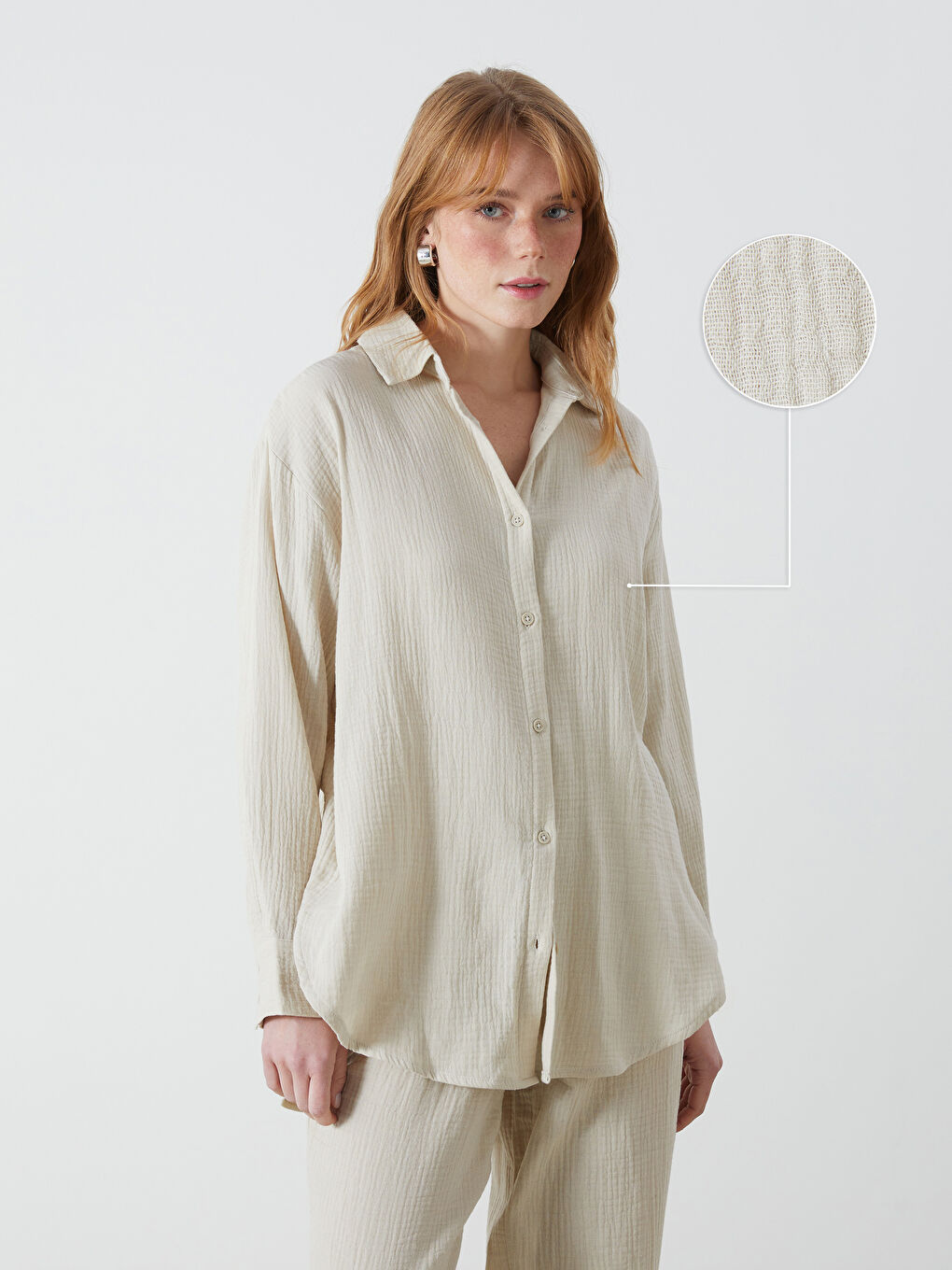 Oversize Textured Women's Shirt -S56116Z8-RQP