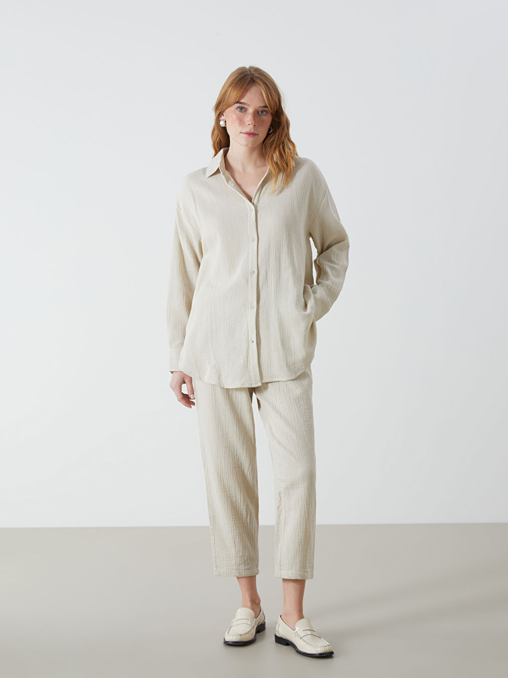 Oversize Textured Women's Shirt -S56116Z8-RQP