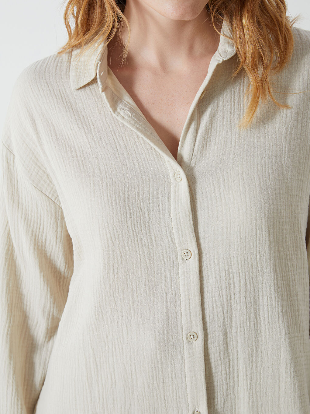 Oversize Textured Women's Shirt -S56116Z8-RQP