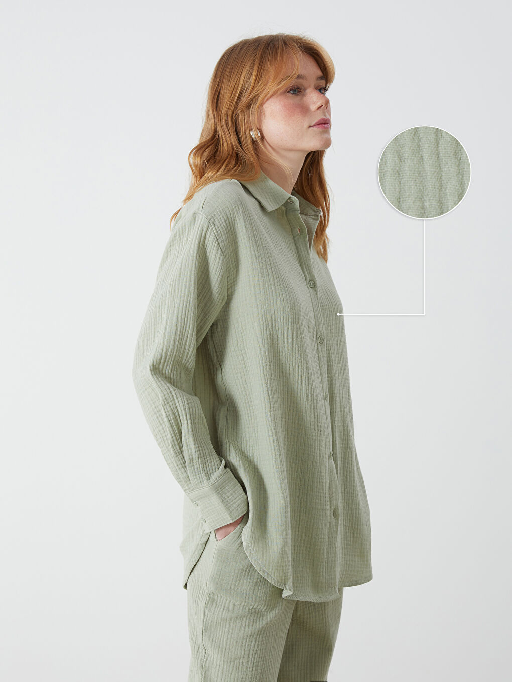Oversize Textured Women's Shirt -S56116Z8-VKZ