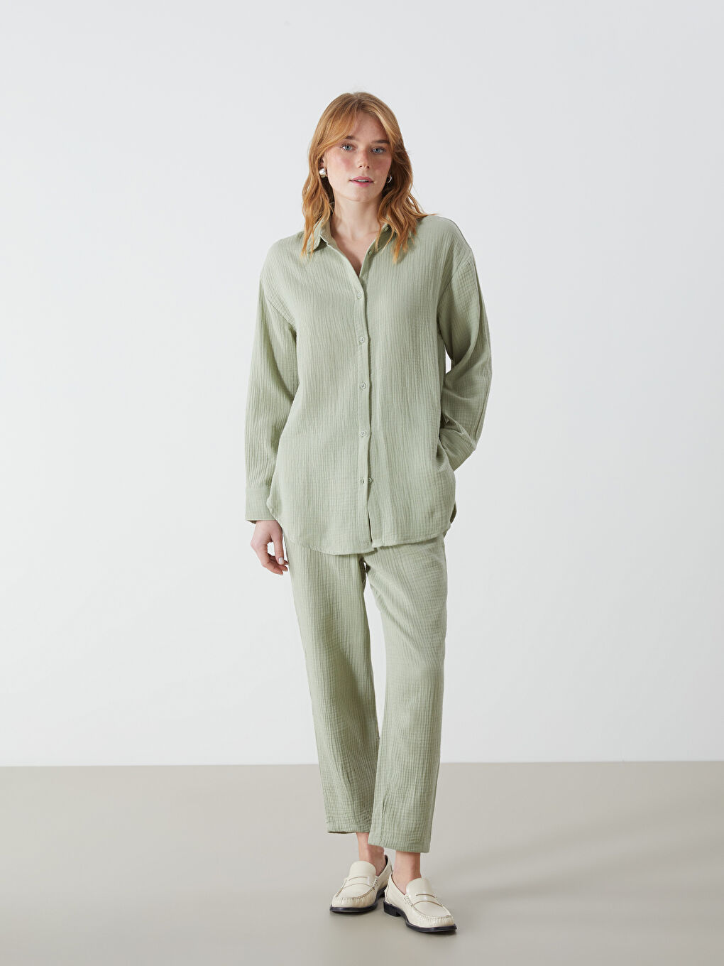 Oversize Textured Women's Shirt -S56116Z8-VKZ