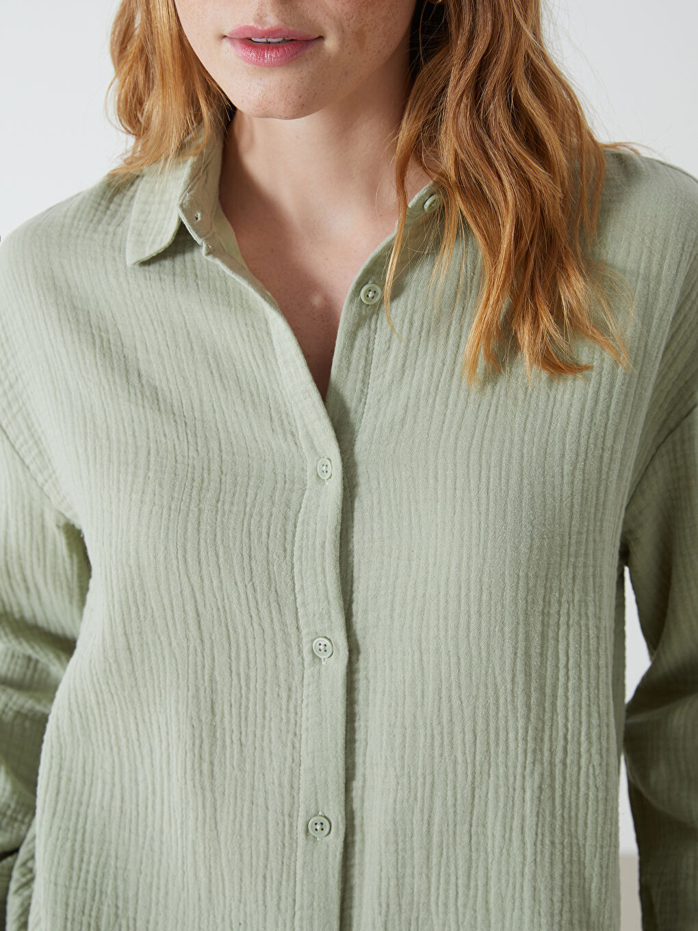 Oversize Textured Women's Shirt -S56116Z8-VKZ