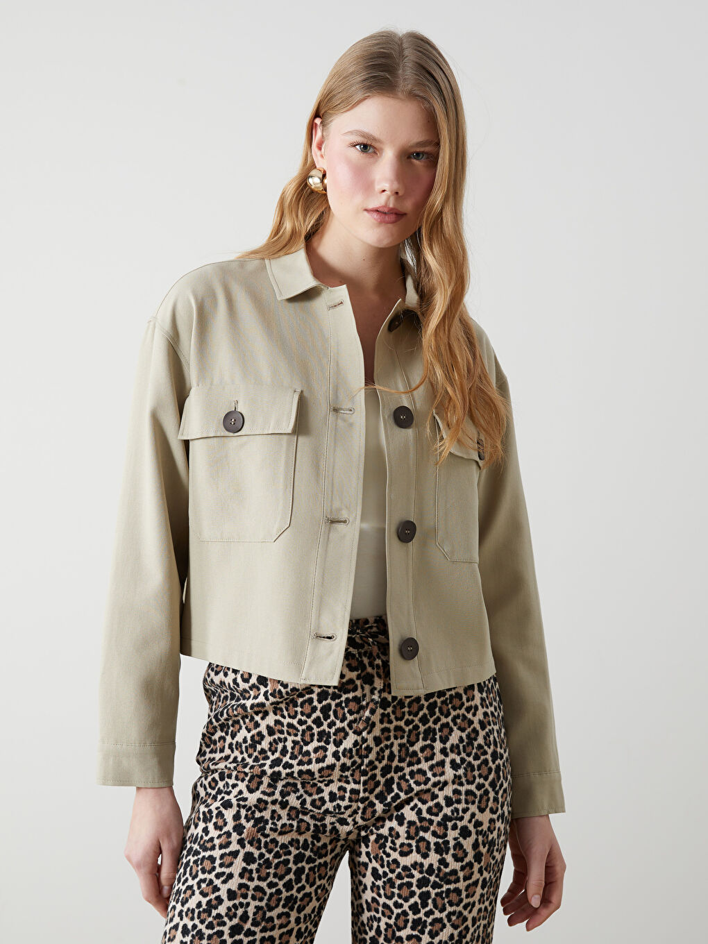 Collared Neck Linen Blend Women's Jacket -S56117Z8-YSB