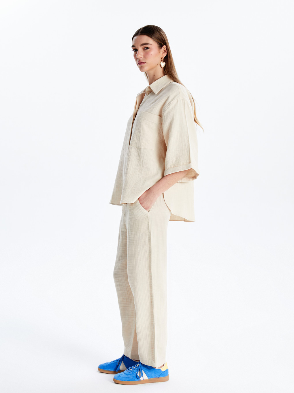 Elastic Waist Plain Muslin Women's Trousers