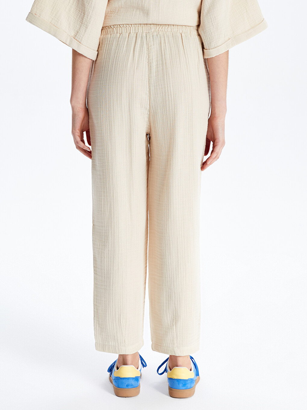 Elastic Waist Plain Muslin Women's Trousers-3