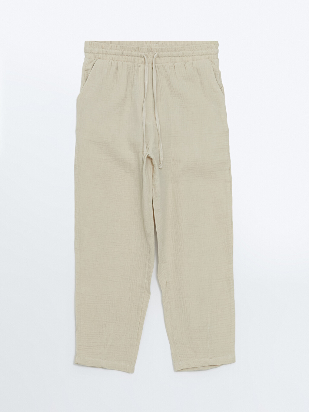 Elastic Waist Plain Muslin Women's Trousers-4