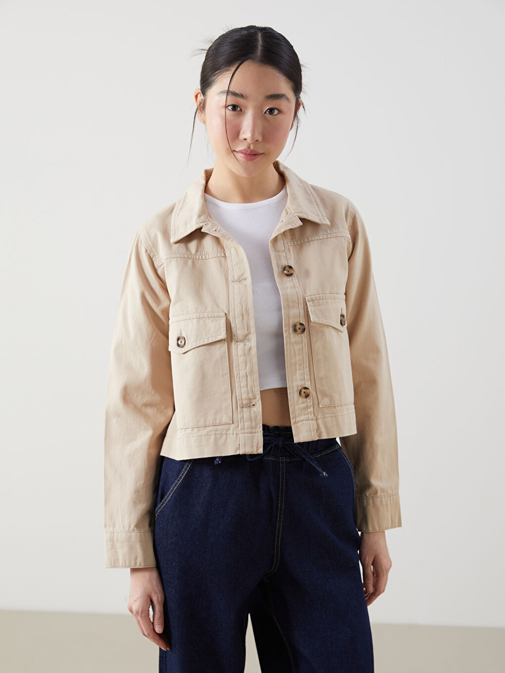 Shirt Collar Twill Women's Jacket -S56121Z8-SXC