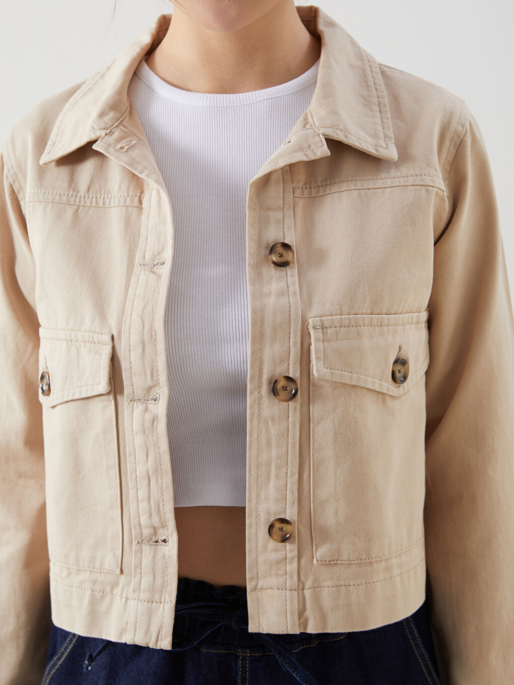 Shirt Collar Twill Women's Jacket -S56121Z8-SXC