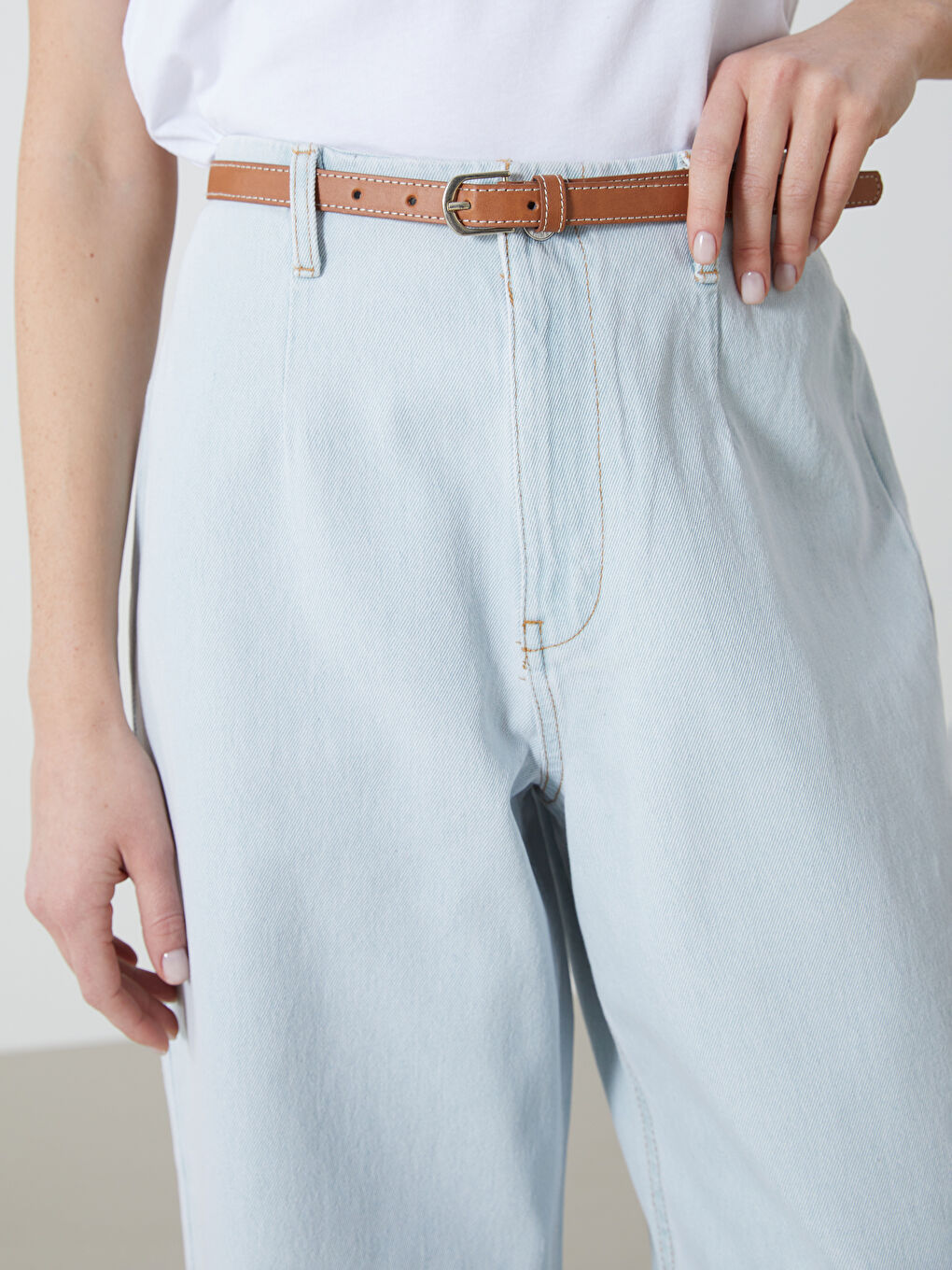 High Waisted Belted Wideleg Women's Jeans -S56170Z8-F1P