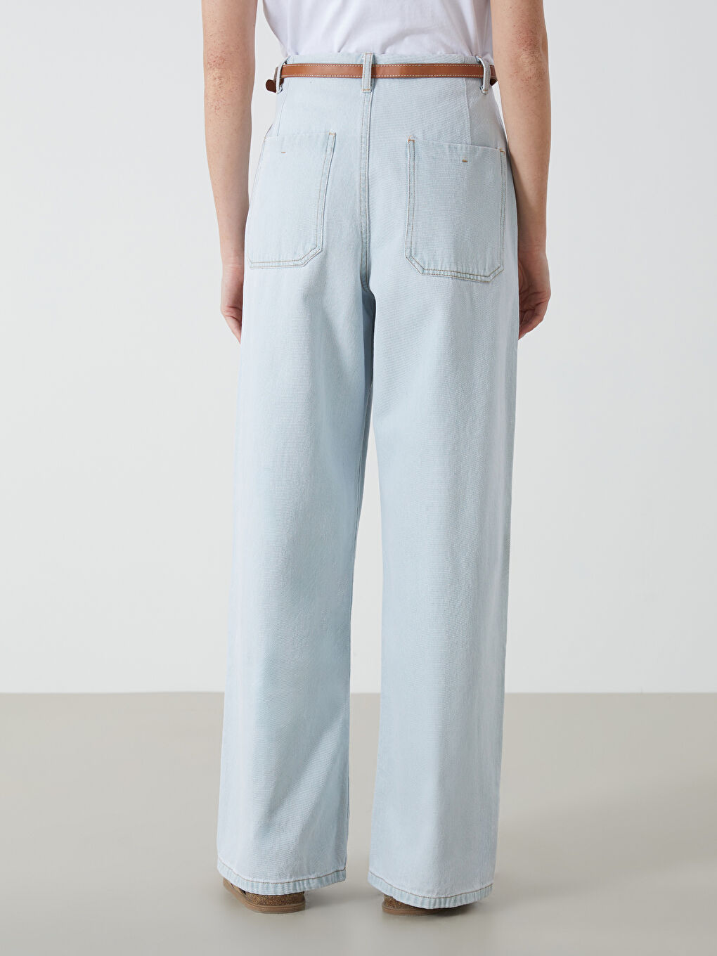 High Waisted Belted Wideleg Women's Jeans -S56170Z8-F1P