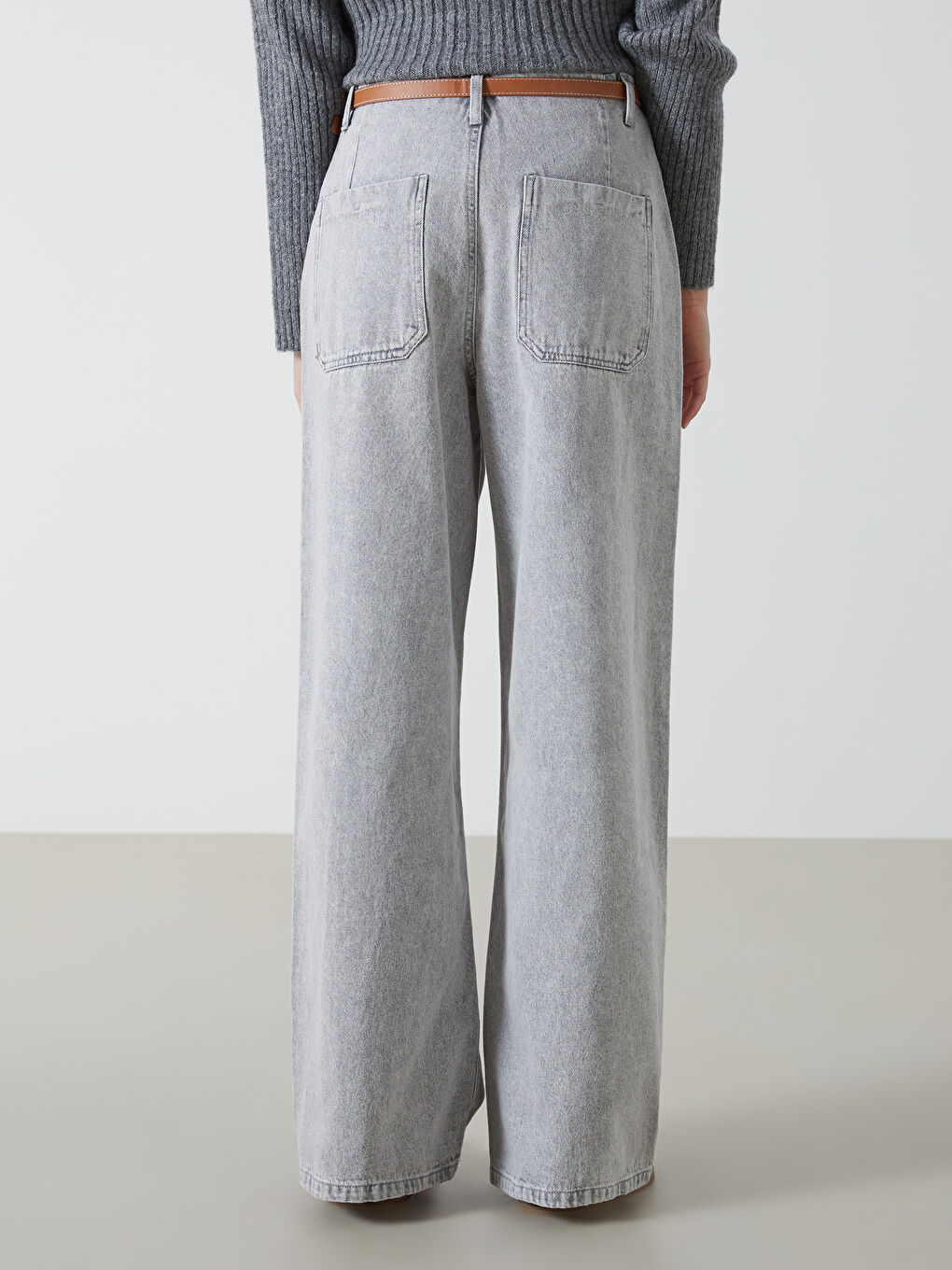 High Waisted Belted Wideleg Women's Jeans -S56170Z8-KAV