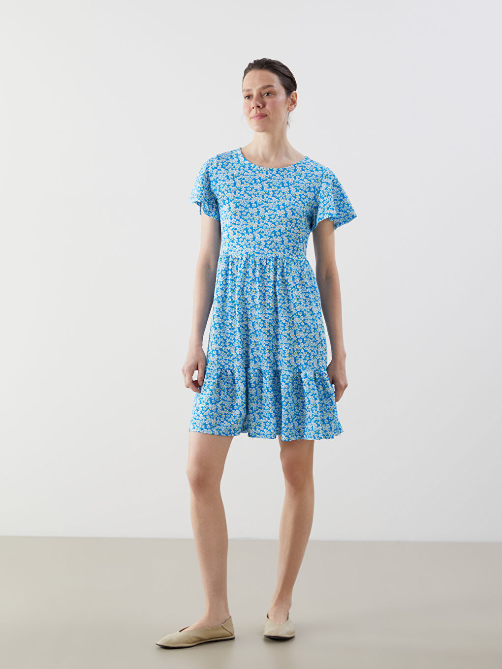 Crew Neck Floral Women's Mini Dress -S56183Z8-LQQ