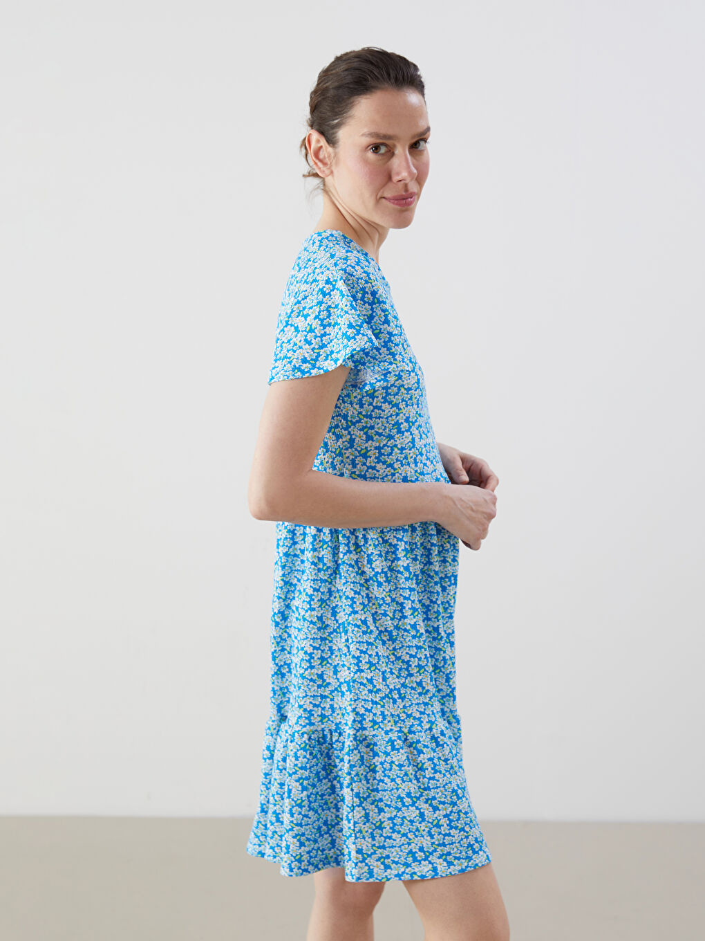 Crew Neck Floral Women's Mini Dress -S56183Z8-LQQ