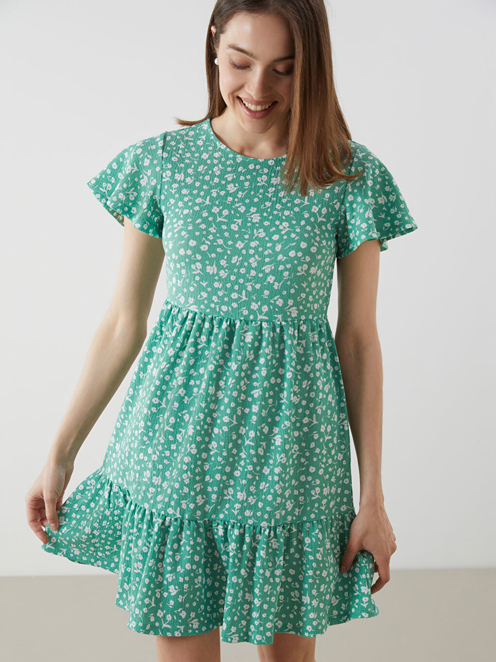 LCW Comfort Crew Neck Floral Women's Mini Dress -S56183Z8-LRR