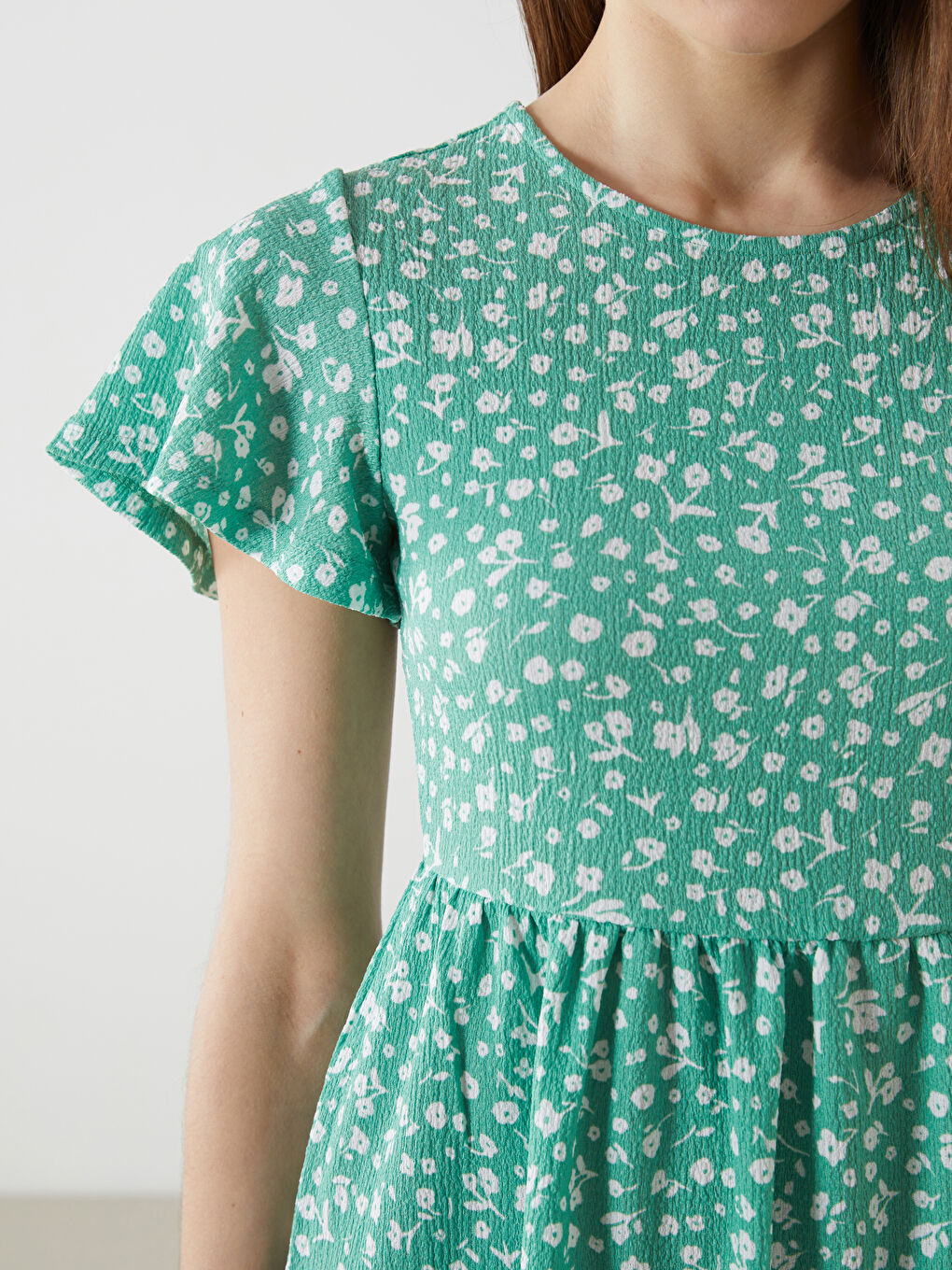 LCW Comfort Crew Neck Floral Women's Mini Dress -S56183Z8-LRR