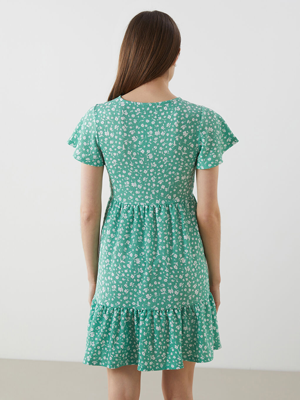 LCW Comfort Crew Neck Floral Women's Mini Dress -S56183Z8-LRR