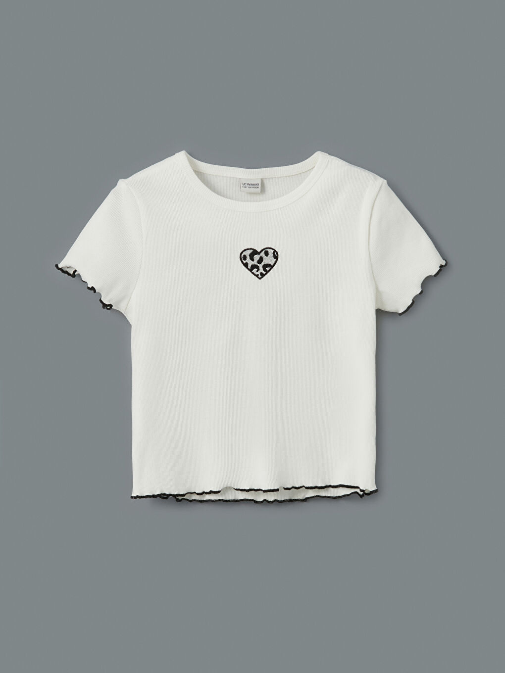 Ekru Bisiklet Yaka Kız Çocuk Tişört