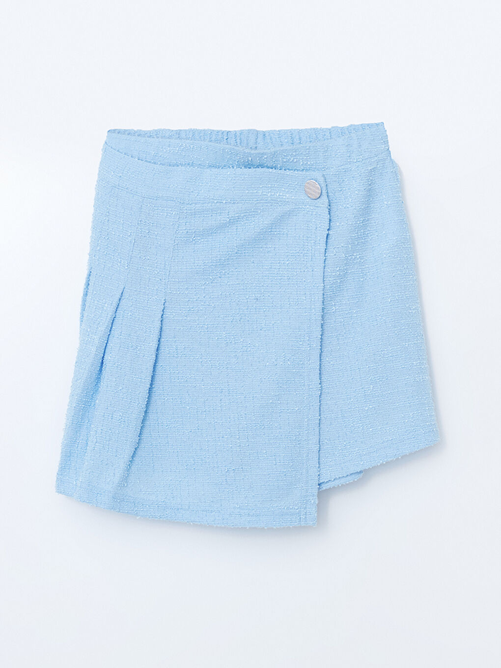 Mavi Beli Lastikli Tüvit Kız Çocuk Şort Etek