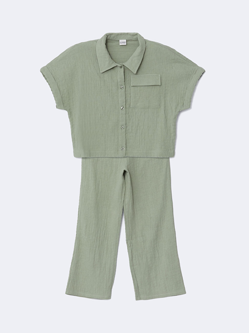Haki Kısa Kollu Kız Çocuk Gömlek ve Pantolon