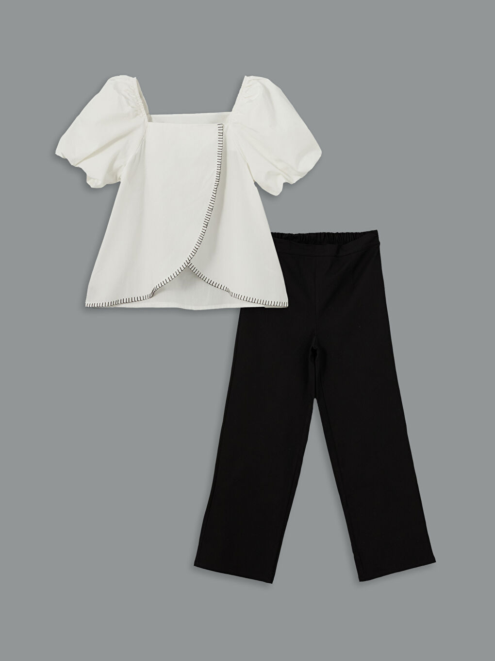 Square Neck Girl’S Blouse And Pants Set -S56211Z4-R9J