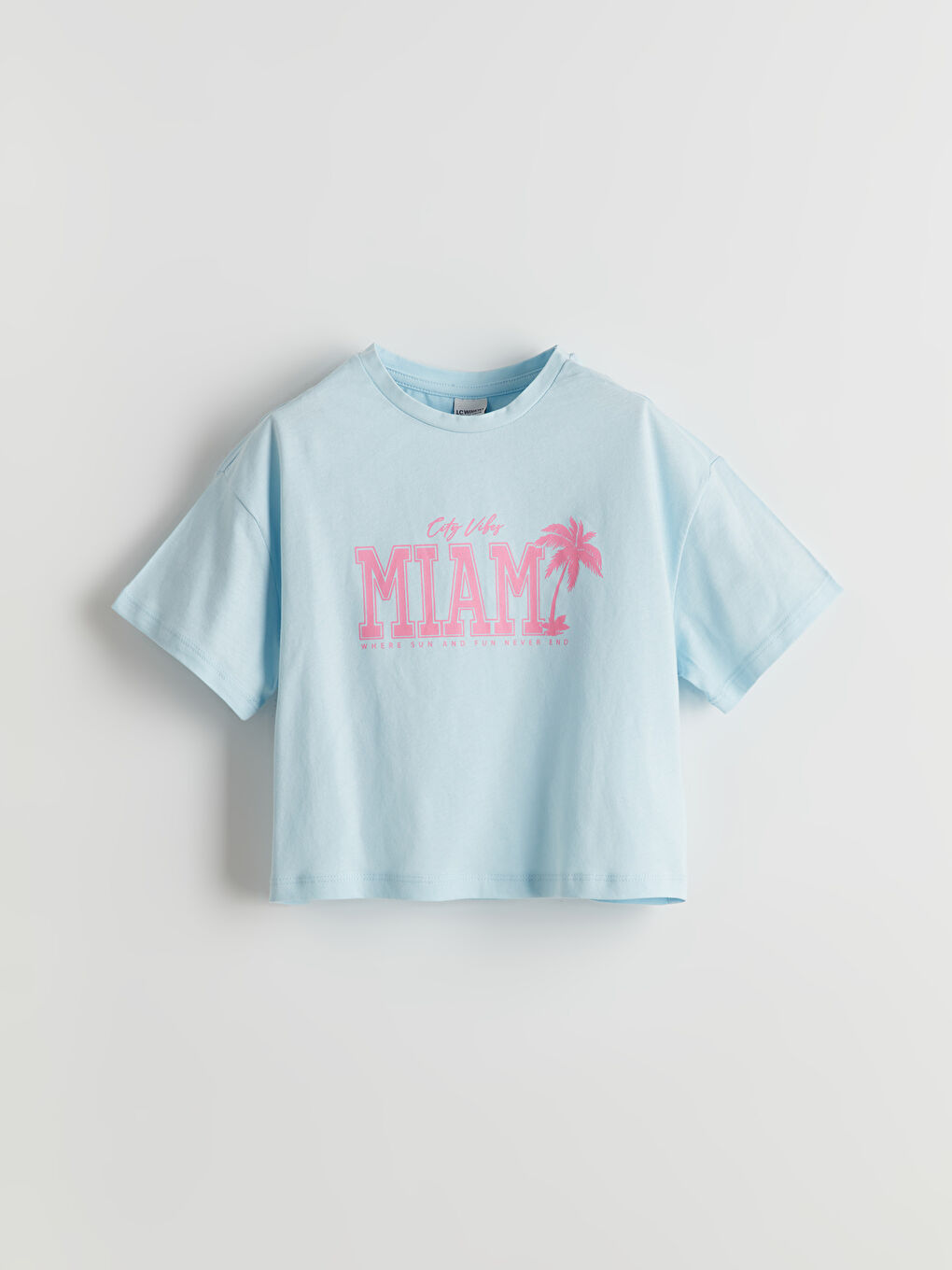 Mavi Bisiklet Yaka Miami Baskılı Kız Çocuk Crop Tişört