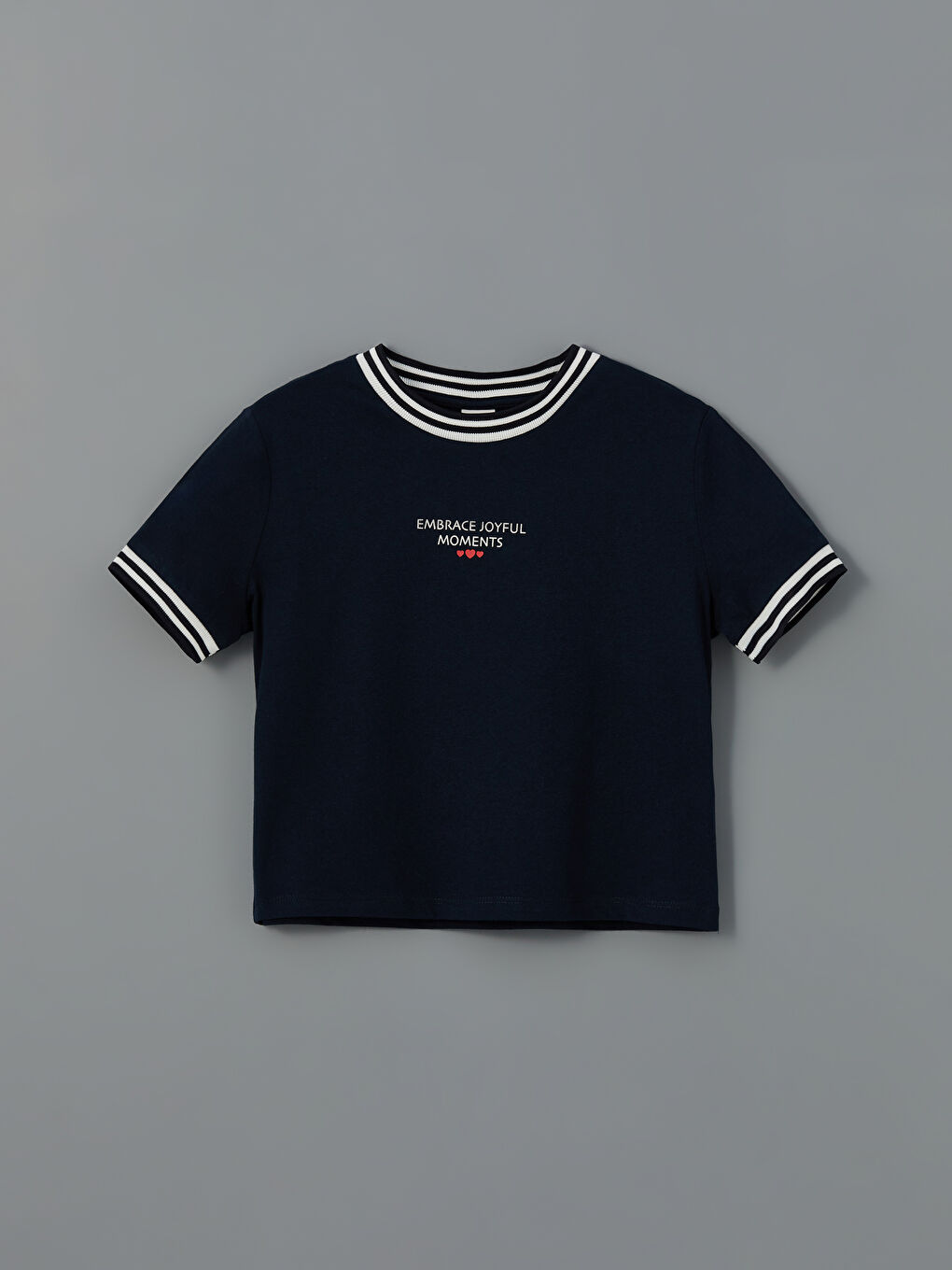 Lacivert Bisiklet Yaka Kız Çocuk Tişört