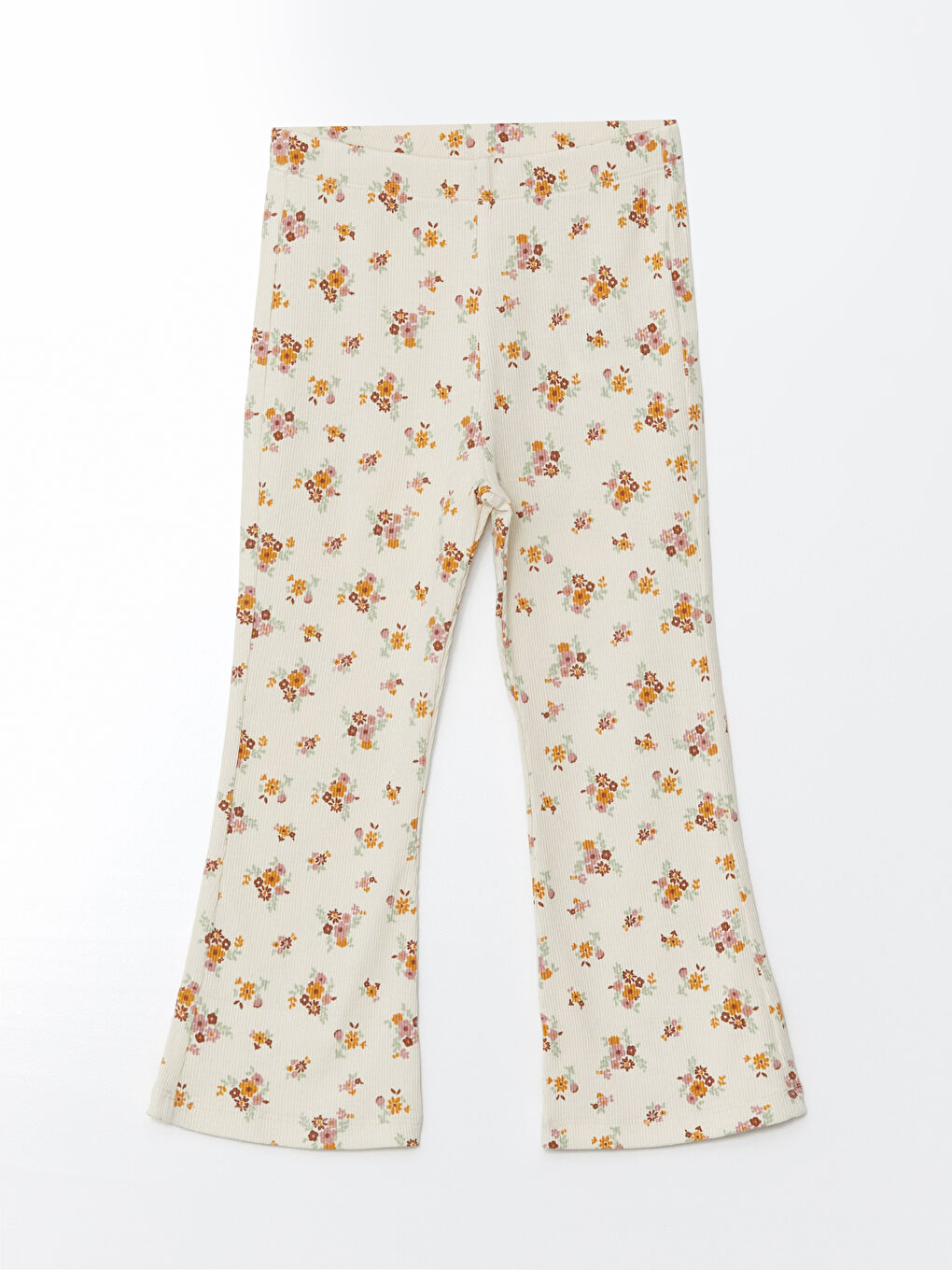 Ekru Beli Lastikli Çiçekli Kız Çocuk Tayt