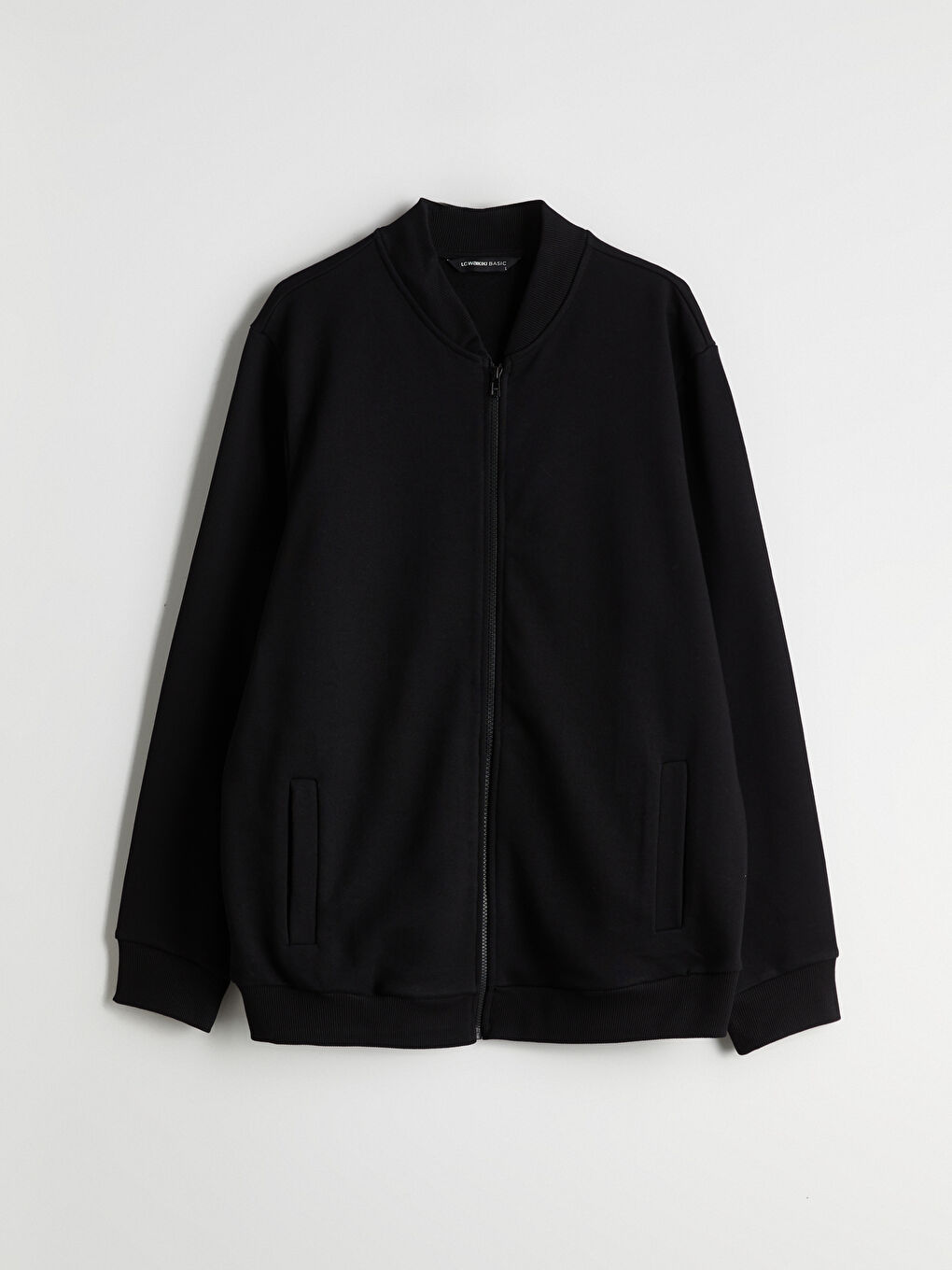 Siyah Kolej Yaka Uzun Kollu Erkek Fermuarlı Sweatshirt-4