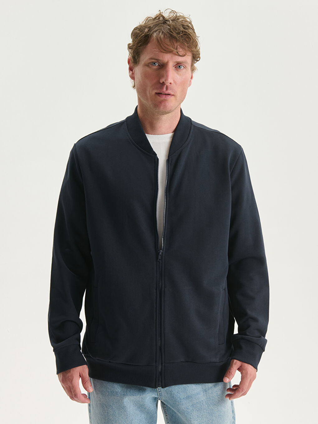 سويت شيرت بسحاب بقبّ كلية بكم طويل رجال