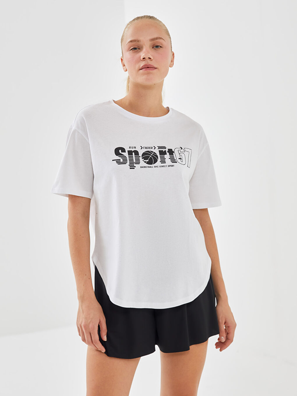 Ženska sportska majica sa okruglim izrezom i otiskom -S56326Z8-Q6K