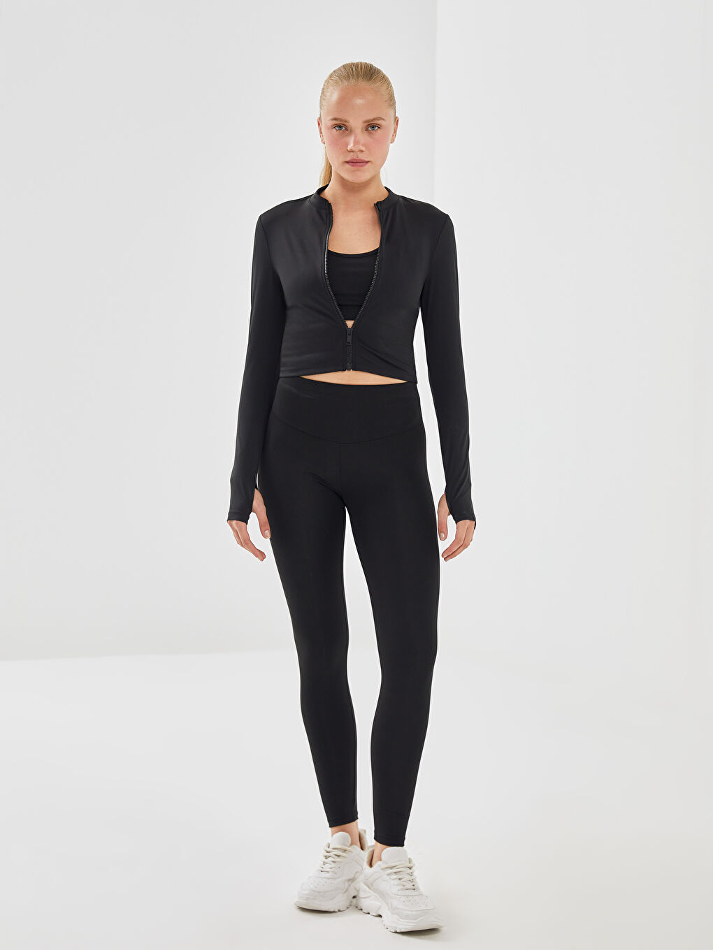Funnel Neck Crop Women's Zip-Up Sweatshirt -S56334Z8-CVL