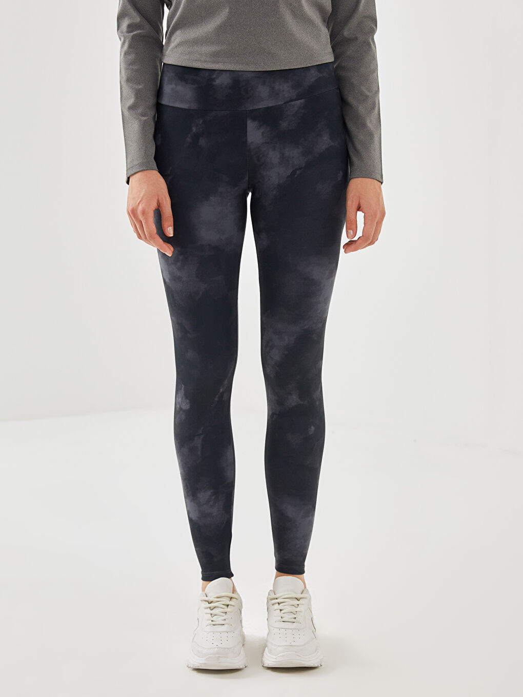 Colanți Sport pentru Femei cu Talie Elastică și Model Tie-Dye-1