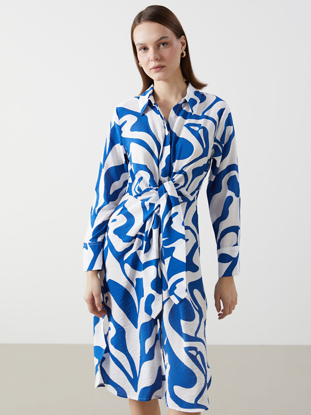 LCW Patterned Women's Midi Dress with Waist Tie -S56381Z8-LQQ