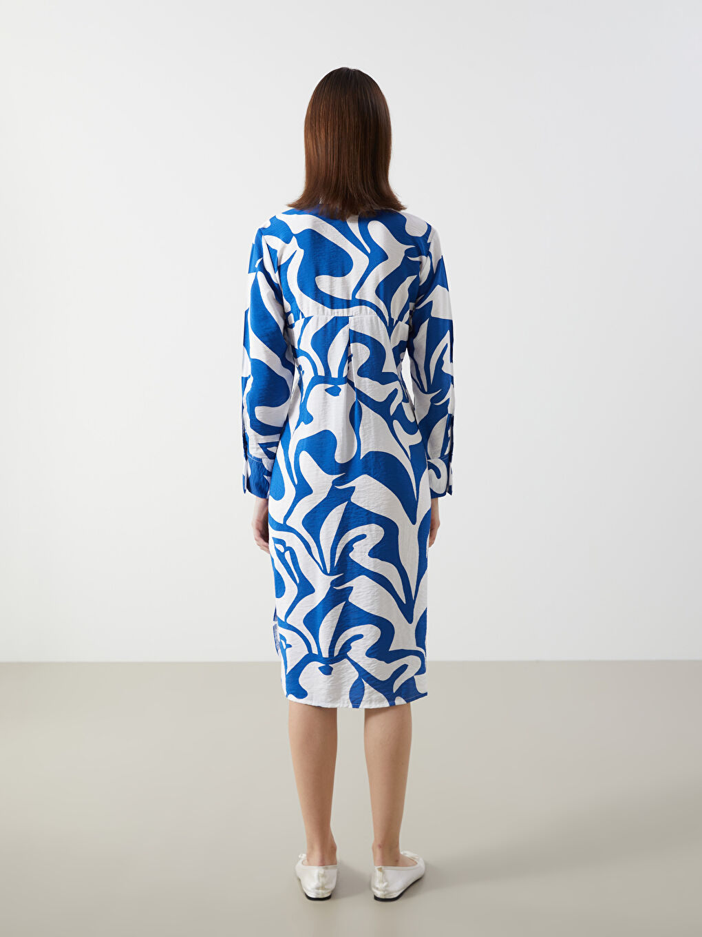 LCW Patterned Women's Midi Dress with Waist Tie -S56381Z8-LQQ