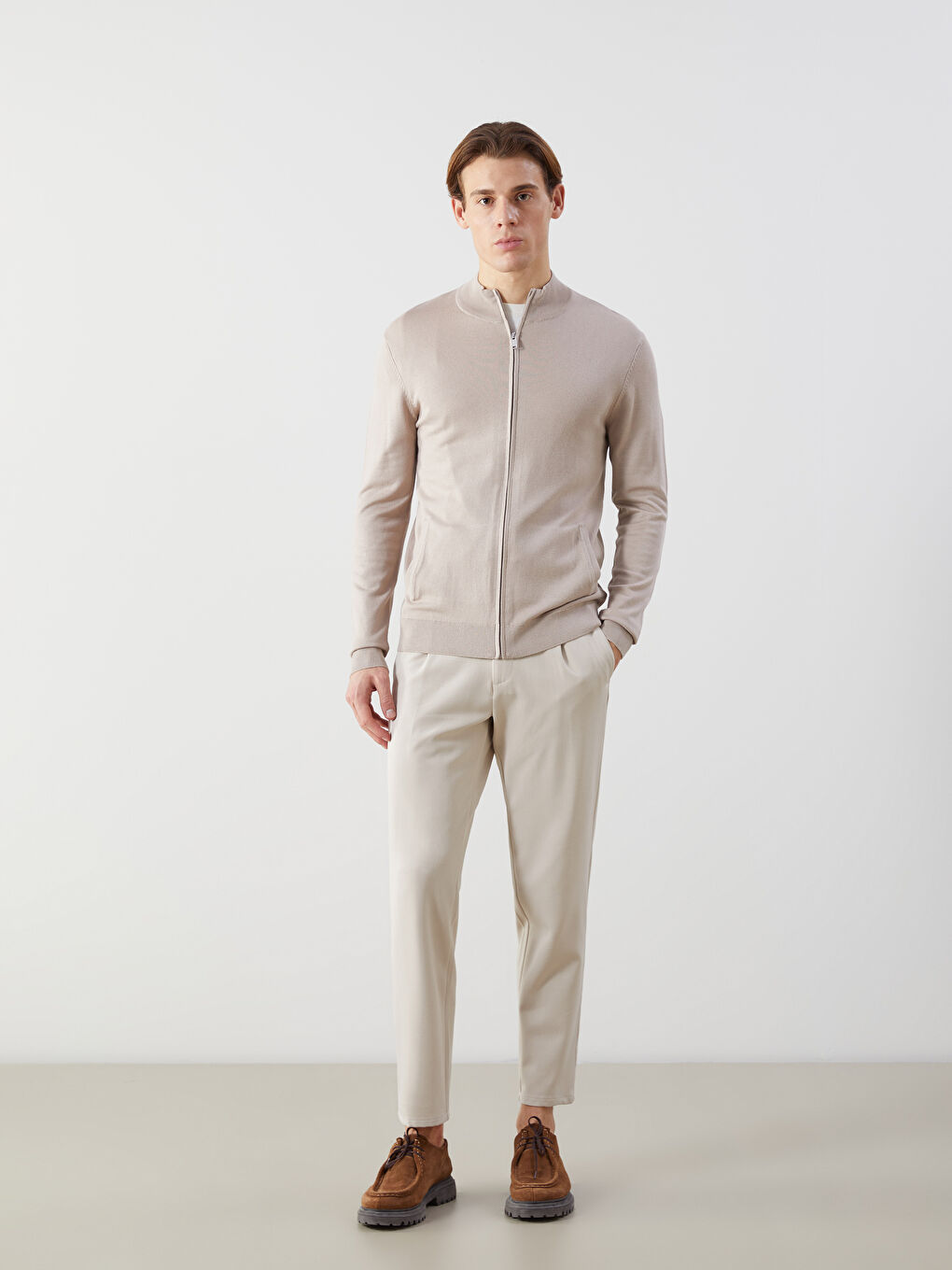 Regular Fit Funnel Neck Men's Knit Cardigan -S56442Z8-FF5