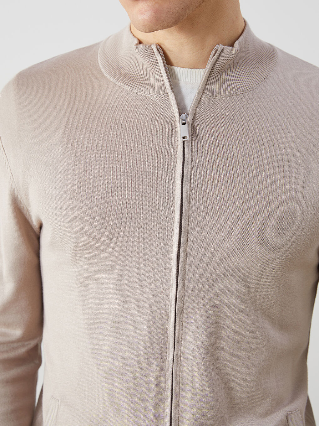 Regular Fit Funnel Neck Men's Knit Cardigan -S56442Z8-FF5