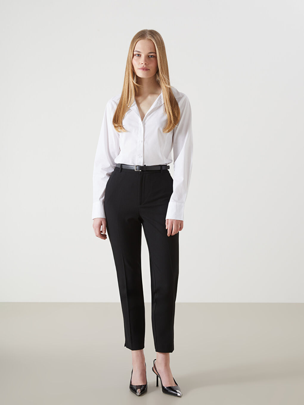 Belted High Waisted Carrot Fit Women's Trousers -S56445Z8-CVL