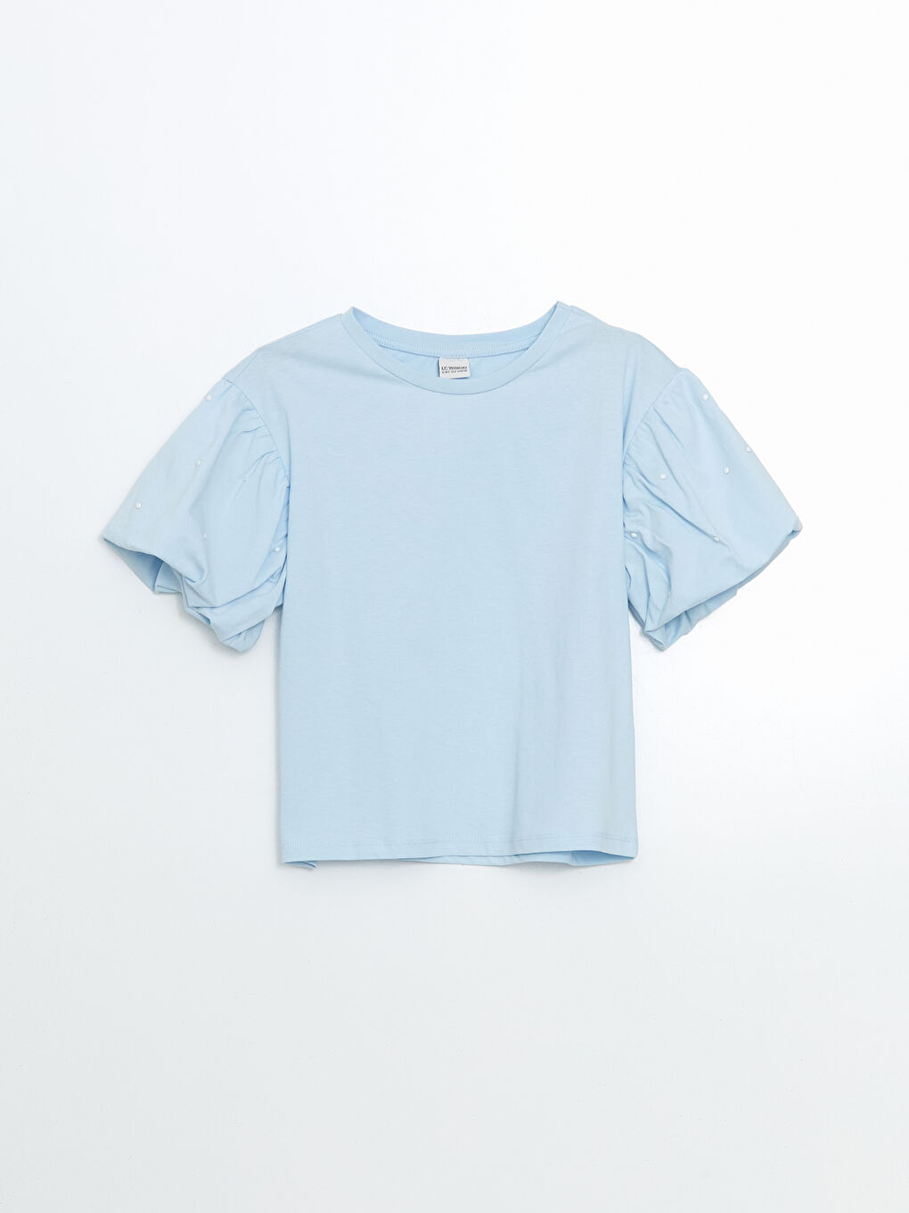 Mavi Bisiklet Yaka Taşlı Kız Çocuk Tişört