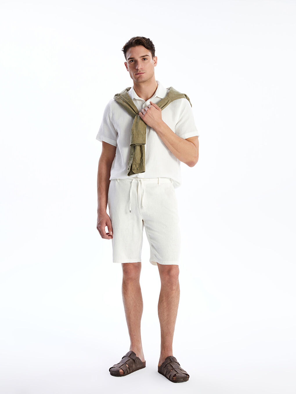 Standard Fit Linen Blend Men's Shorts -S56474Z8-R9J