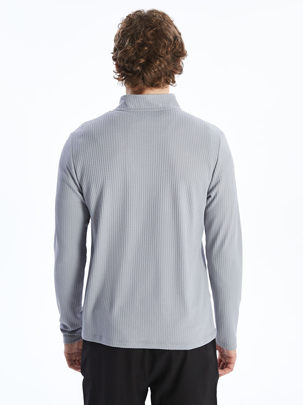 Gri Dik Yaka Erkek Sweatshirt-3