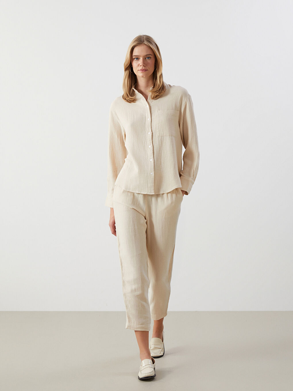 Teksturisane pantalone za žene sa elastičnim strukom -S56541Z8-VBR