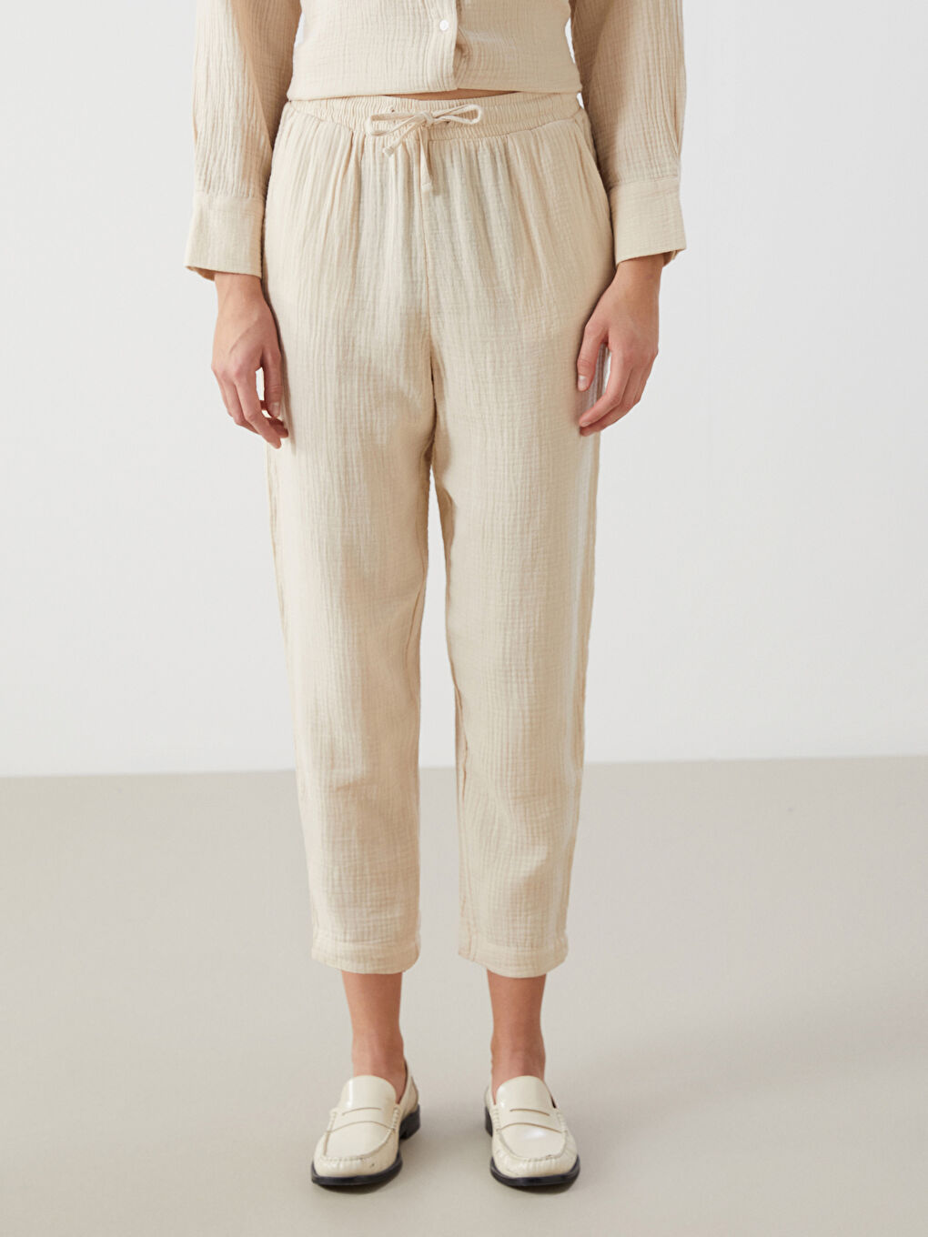 Teksturisane pantalone za žene sa elastičnim strukom -S56541Z8-VBR
