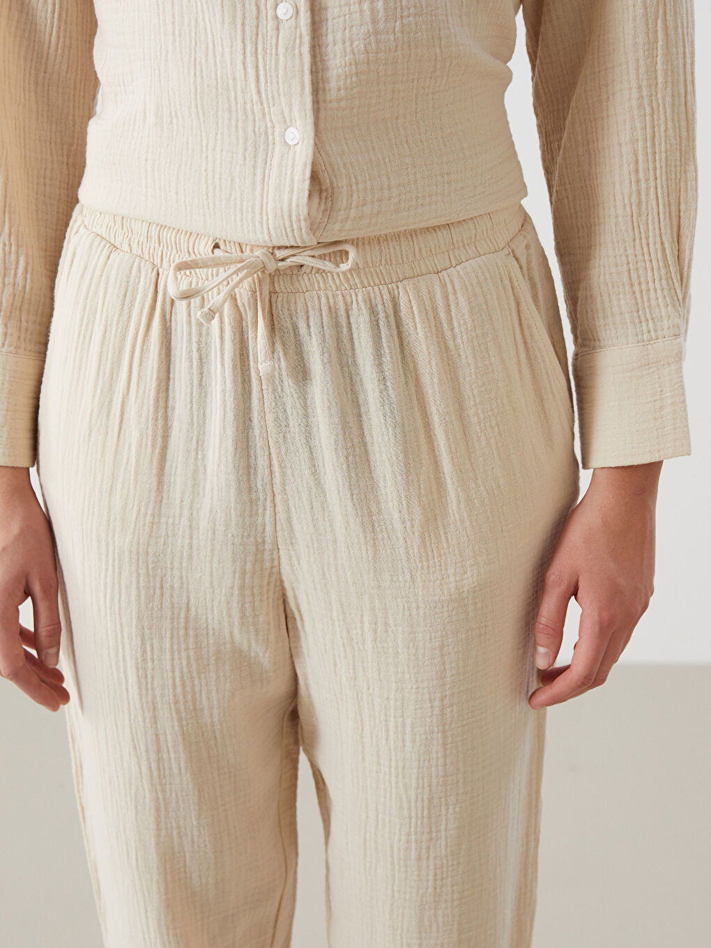 Teksturisane pantalone za žene sa elastičnim strukom -S56541Z8-VBR