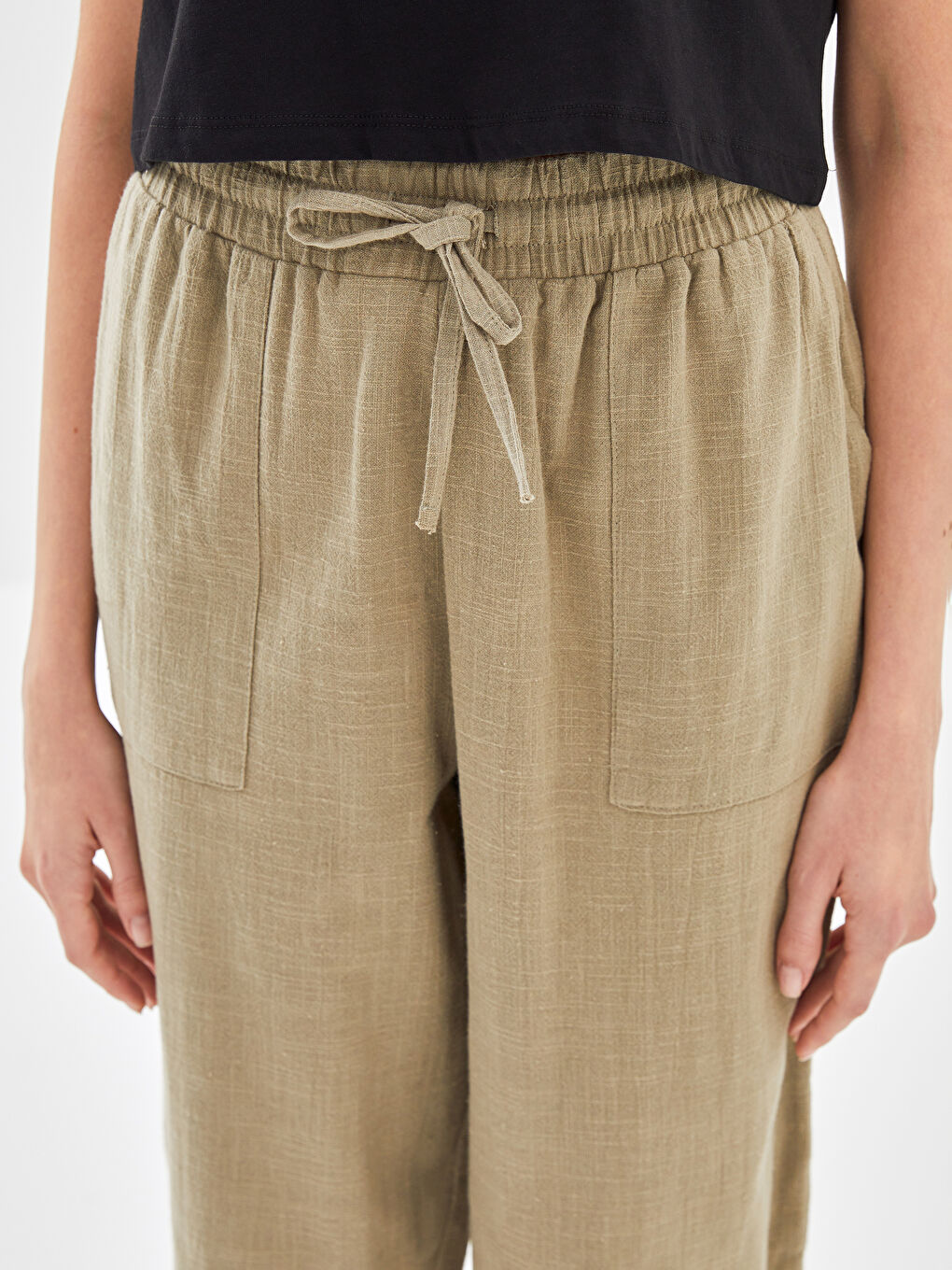 Elasticated Waist Plain Linen-Look Women's Trousers -S56544Z8-JK3