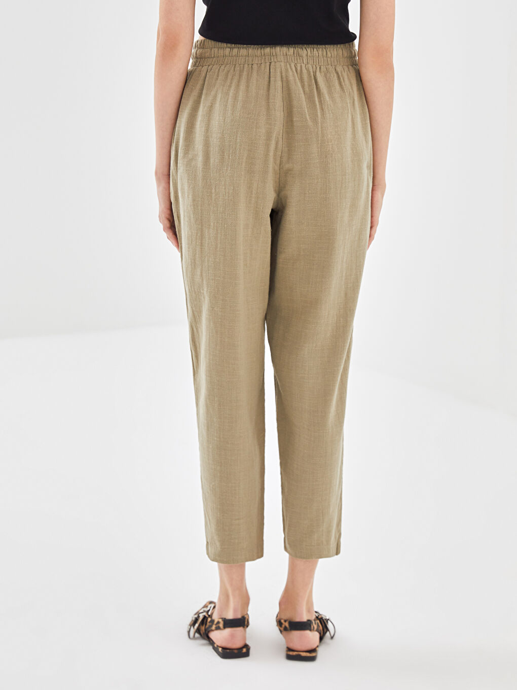 Elasticated Waist Plain Linen-Look Women's Trousers -S56544Z8-JK3