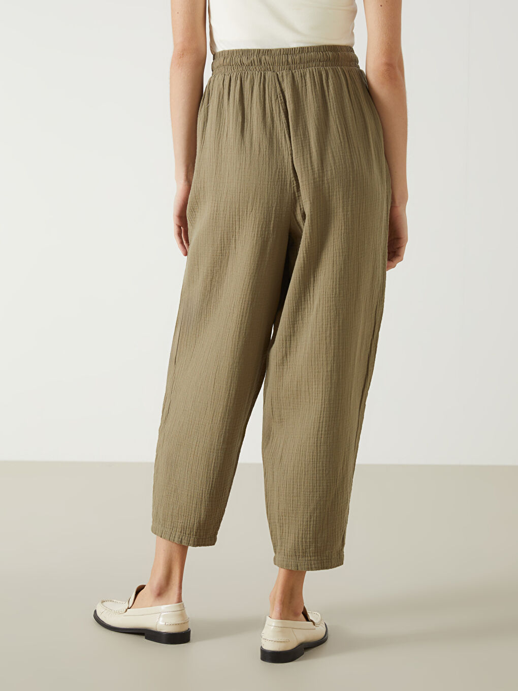 Teksturisane pantalone za žene sa elastičnim strukom -S56547Z8-V5N